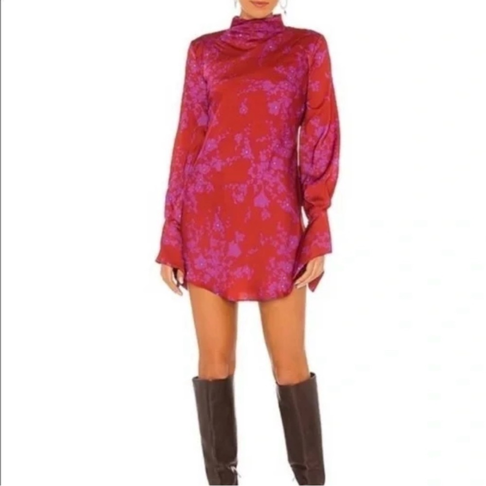 Free People Red and Purple Long Sleeve Mini Dress